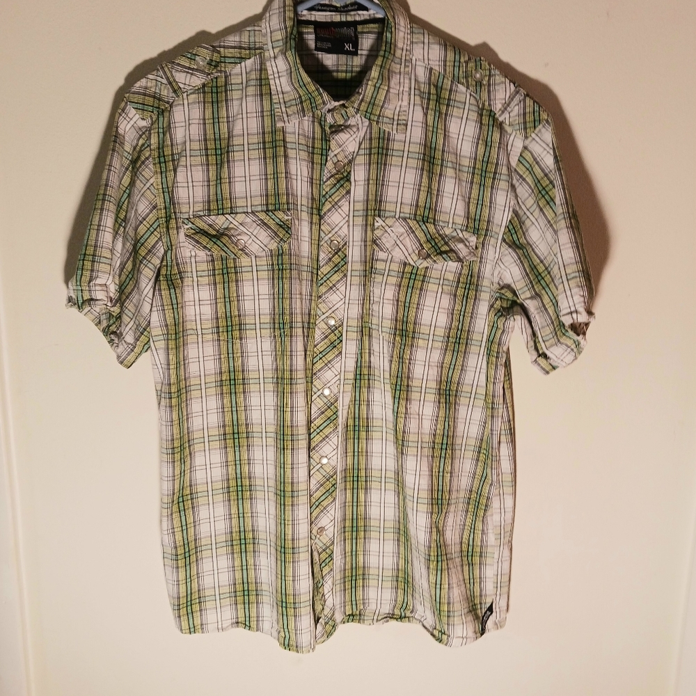 South Pole Men's Plaid Button Down Plaid Short Sleeve Shirt XL